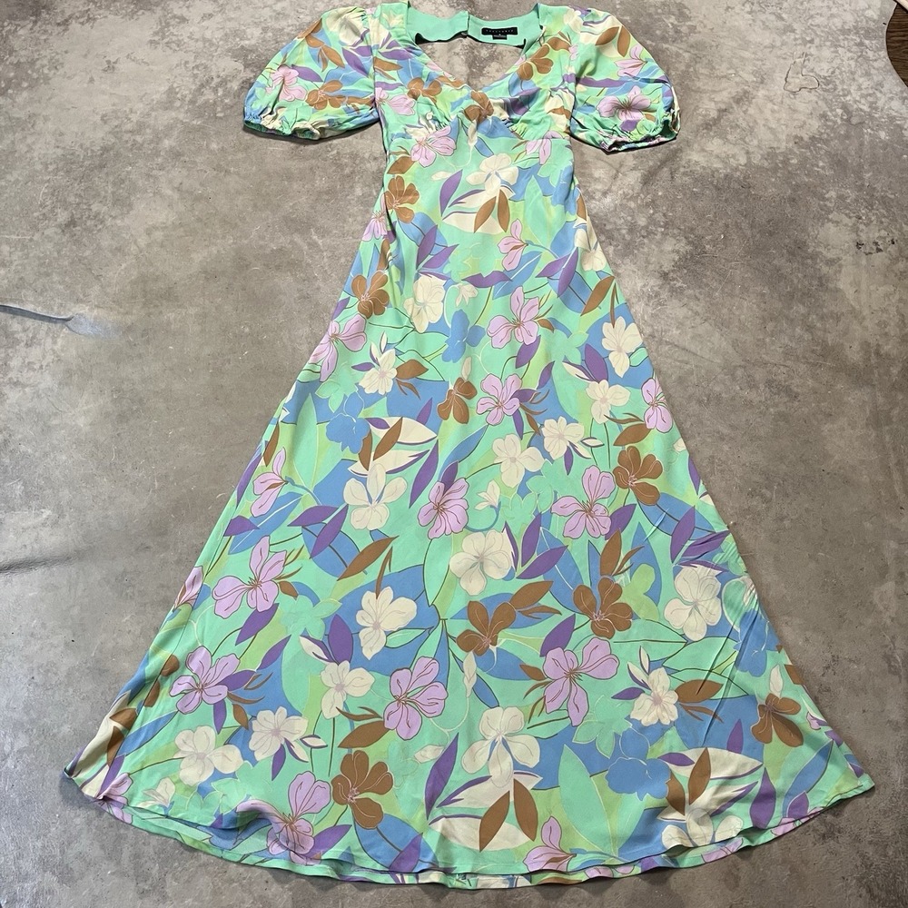 Sanctuary Tie Back Maxi Dress Womens Size 8 Long Mint Green Floral Stitch Fix